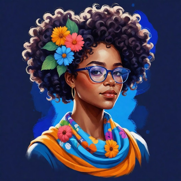 una mujer con una flor en el cabello está usando un collar de colores