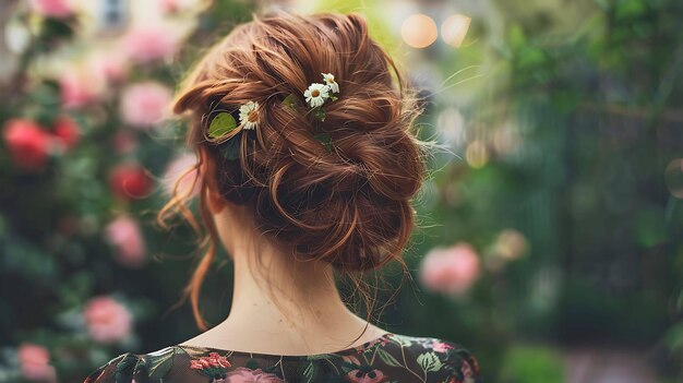 Foto una mujer con una flor en el cabello