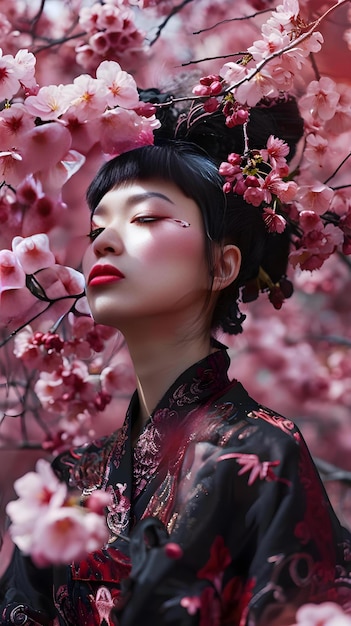 una mujer con una flor en el cabello