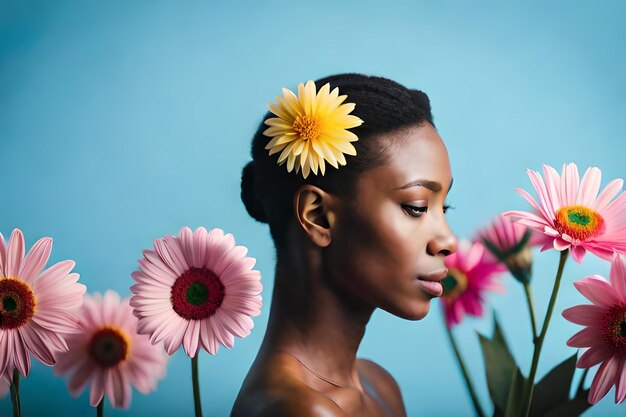 una mujer con una flor en el cabello