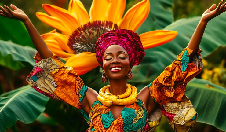 una mujer con una flor en la cabeza está sosteniendo un girasol