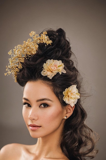 una mujer con una flor en el pelo