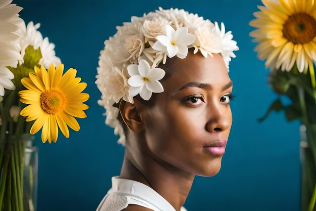 una mujer con una flor en el pelo