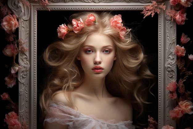 una mujer con una flor rosa en el cabello