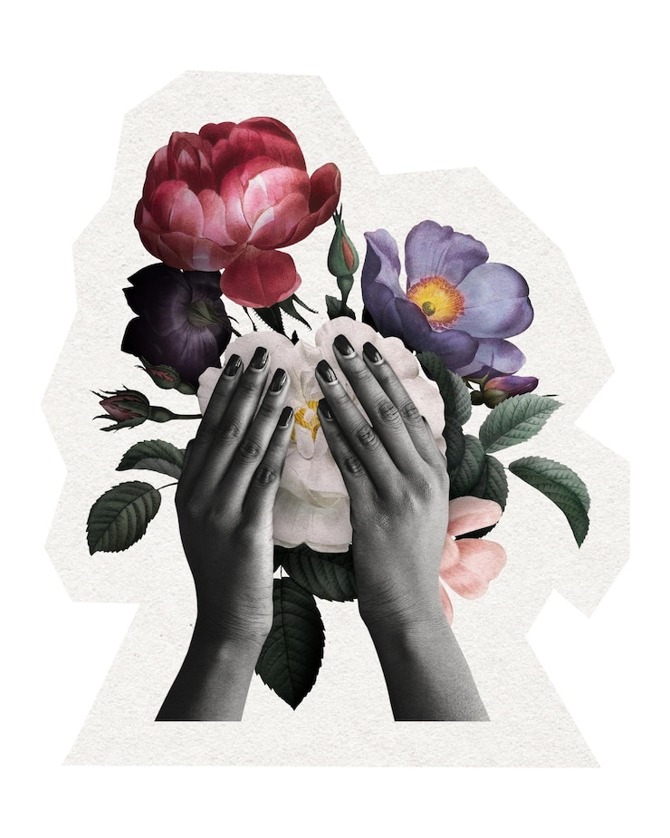Foto mujer floral pegatina png ilustración botánica de medios mixtos arte de collage digital en fondo transparente