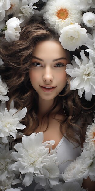 una mujer con flores en el cabello