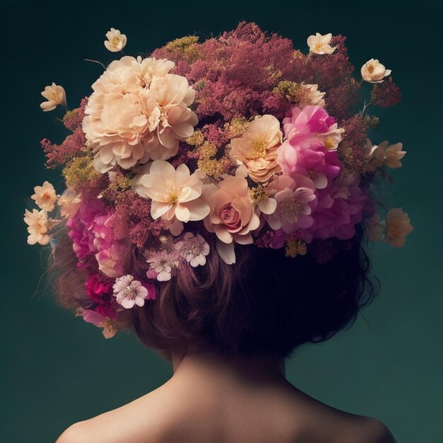 Una mujer con flores generativas ai