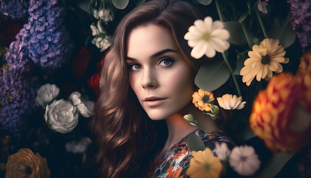 Una mujer con flores en el pelo