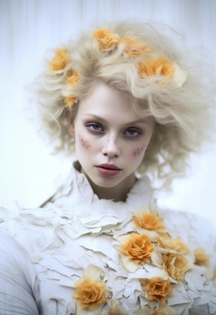 Una mujer con flores en el pelo