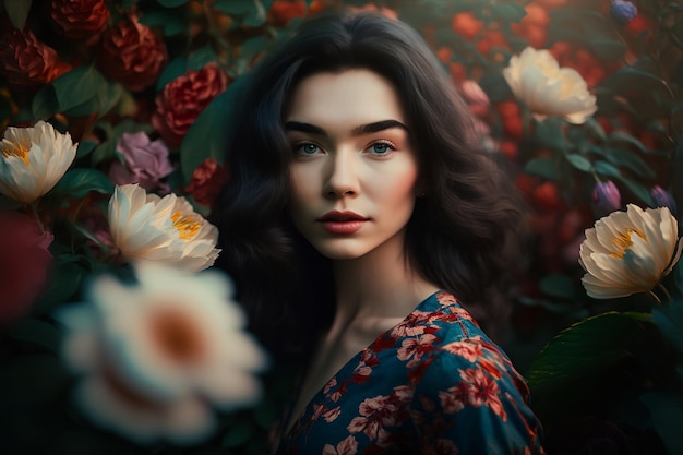 Una mujer con flores en el pelo