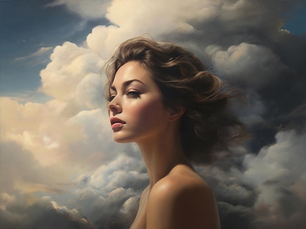 Mujer con fondo de nubes