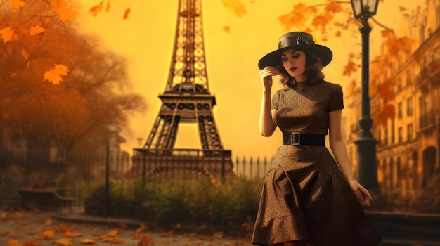 Mujer en el fondo de la Torre Eiffel