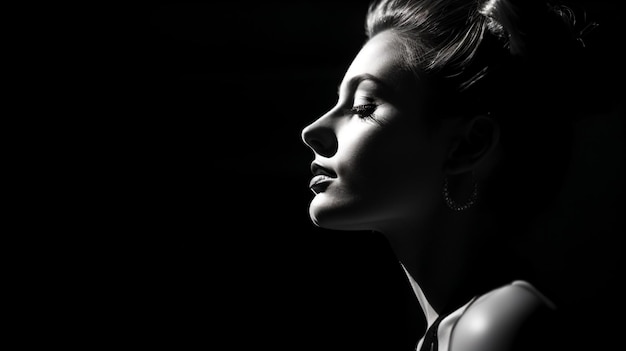 una mujer en una foto en blanco y negro