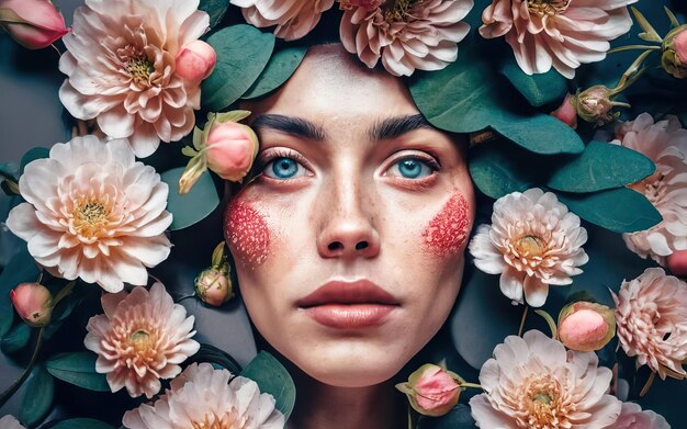 Mujer en la foto con flores