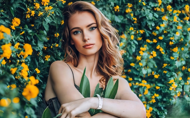 Mujer en la foto con flores