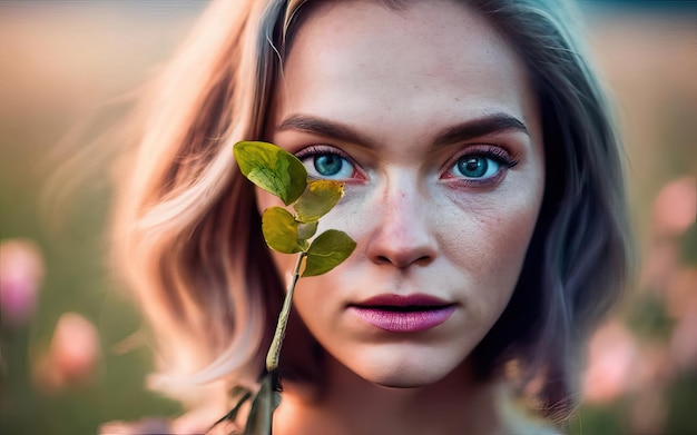 Mujer en la foto con flores