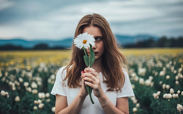 Mujer en la foto con flores