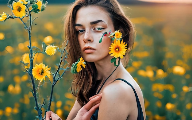 Mujer en la foto con flores