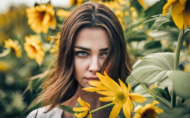 Mujer en la foto con flores