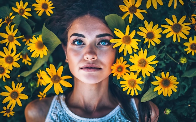 Mujer en la foto con flores