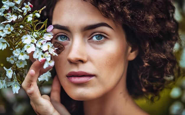 Mujer en la foto con flores