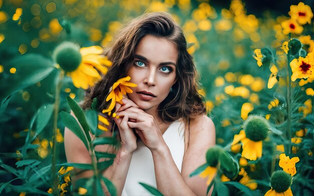 Mujer en la foto con flores