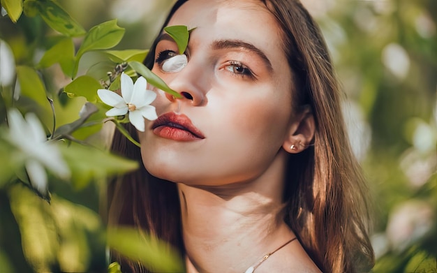 Mujer en la foto con flores