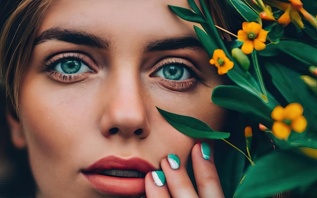 Mujer en la foto con flores