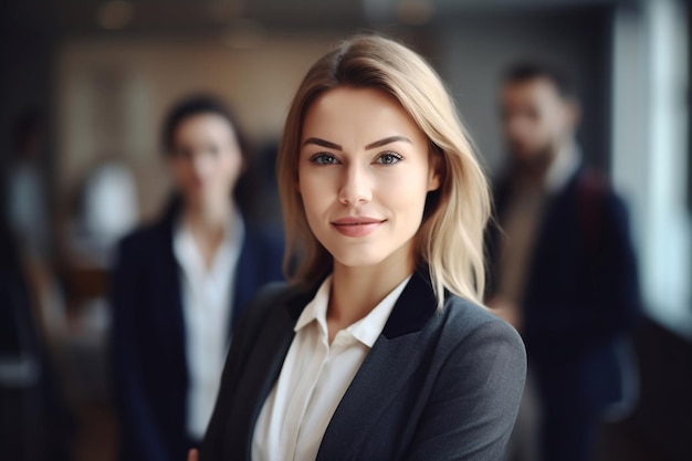 Una mujer se para frente a un grupo de personas.