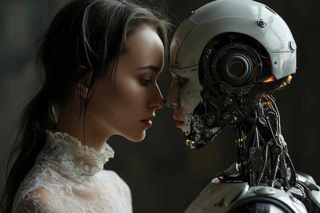 Foto la mujer frente a la ia el concepto de confrontación entre la humanidad y la inteligencia artificial