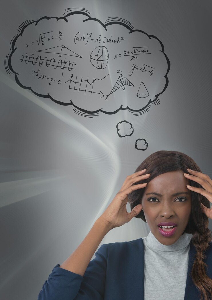 Foto mujer frustrada haciendo matematicas