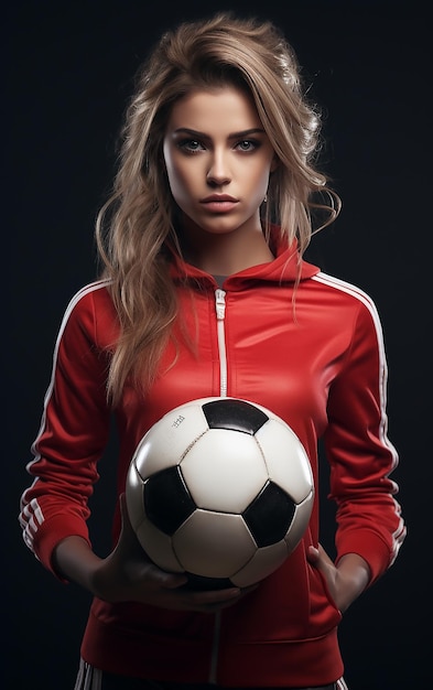 Foto mujer de fútbol atractiva con la pelota