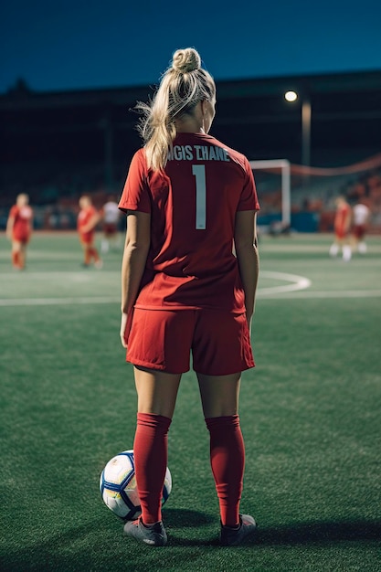 Mujer futbolista en el campo