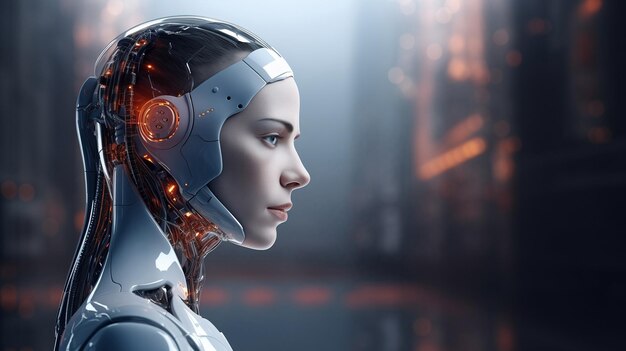 Mujer futurista con partes robóticas que mejoran el cuerpo