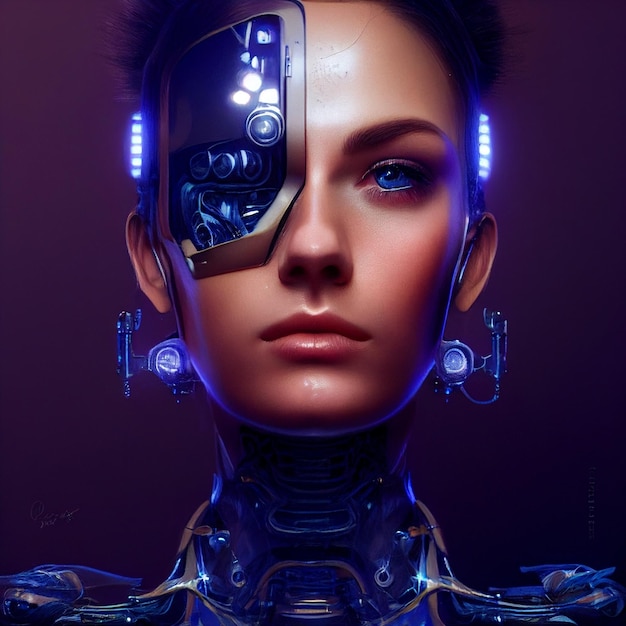 Mujer futurista robot cyborg retrato cyberpunk 3d renderizado
