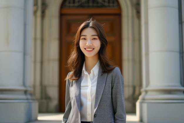 Una mujer de futuro empresarial brillante invierte con entusiasmo en espacio de oficina