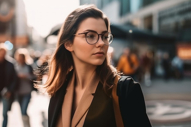 Una mujer con gafas camina por una calle de Londres