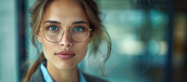 Mujer de gafas y camisa azul