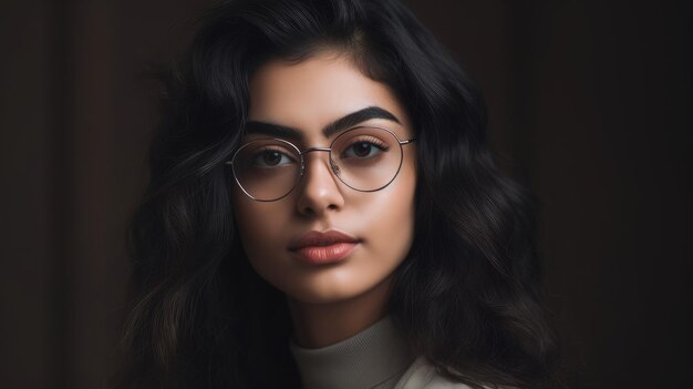 Una mujer con gafas y una camisa blanca