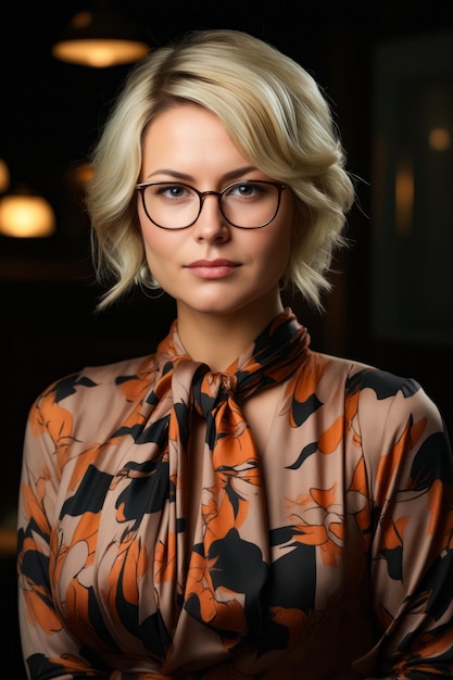 Mujer con gafas y corbata en el cuello IA generativa