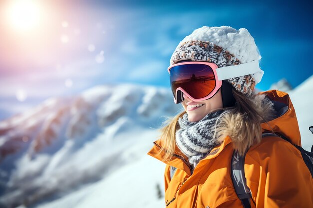 Foto una mujer con gafas de esquí y un sombrero