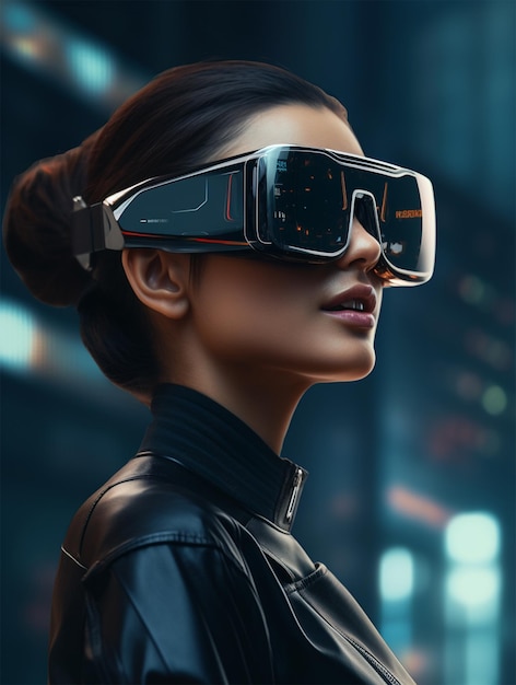 Mujer con gafas inteligentes Tecnología AR futurista