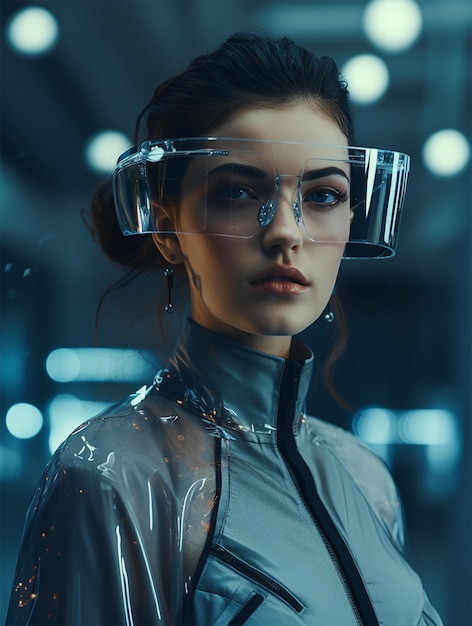 Mujer con gafas inteligentes Tecnología AR futurista