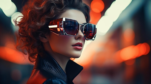 Mujer con gafas inteligentes Tecnología AR futurista