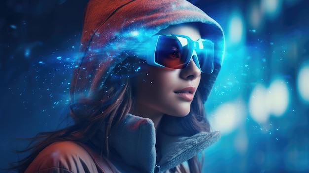 Foto mujer con gafas inteligentes tecnología futurista concepto metaverso