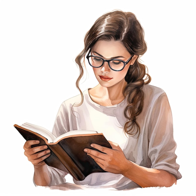 una mujer con gafas leyendo un libro con una foto de una chica leyendo un Libro