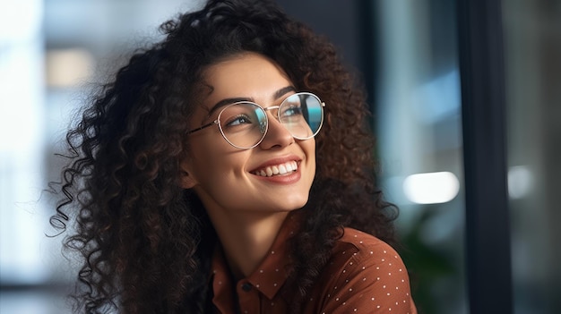 Una mujer con gafas mira por la ventana.