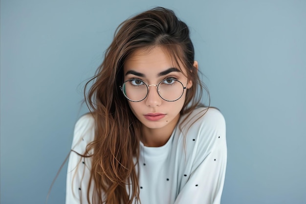 Una mujer con gafas mirando a la cámara