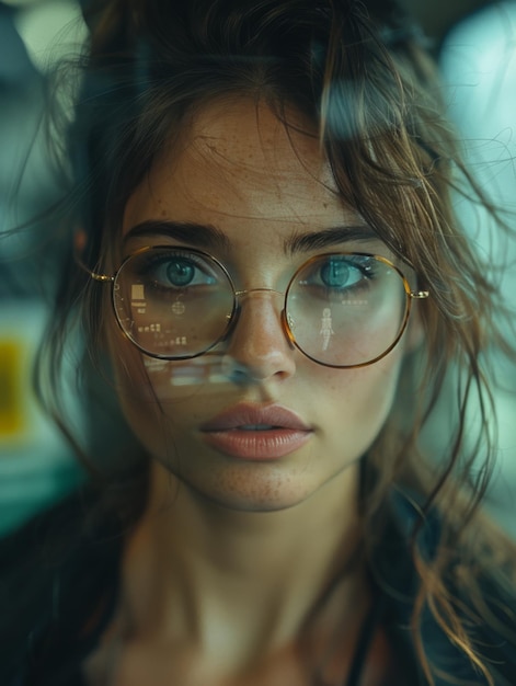Mujer con gafas mirando a la cámara