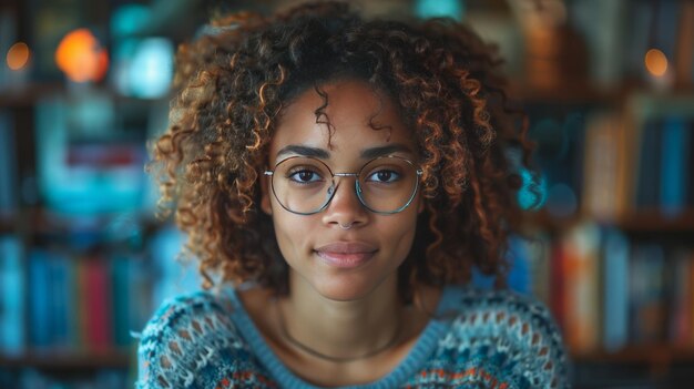 Mujer con gafas mirando a la cámara